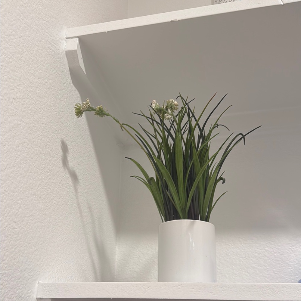 Vibrant Green Faux Floral in Minimalist White Pot